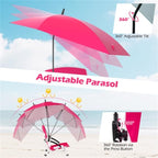 Portable Beach Chair with Detachable Umbrella, Pink, 600D Oxford Fabric, UPF 50+, 330 lbs Capacity, Includes Carry Bag