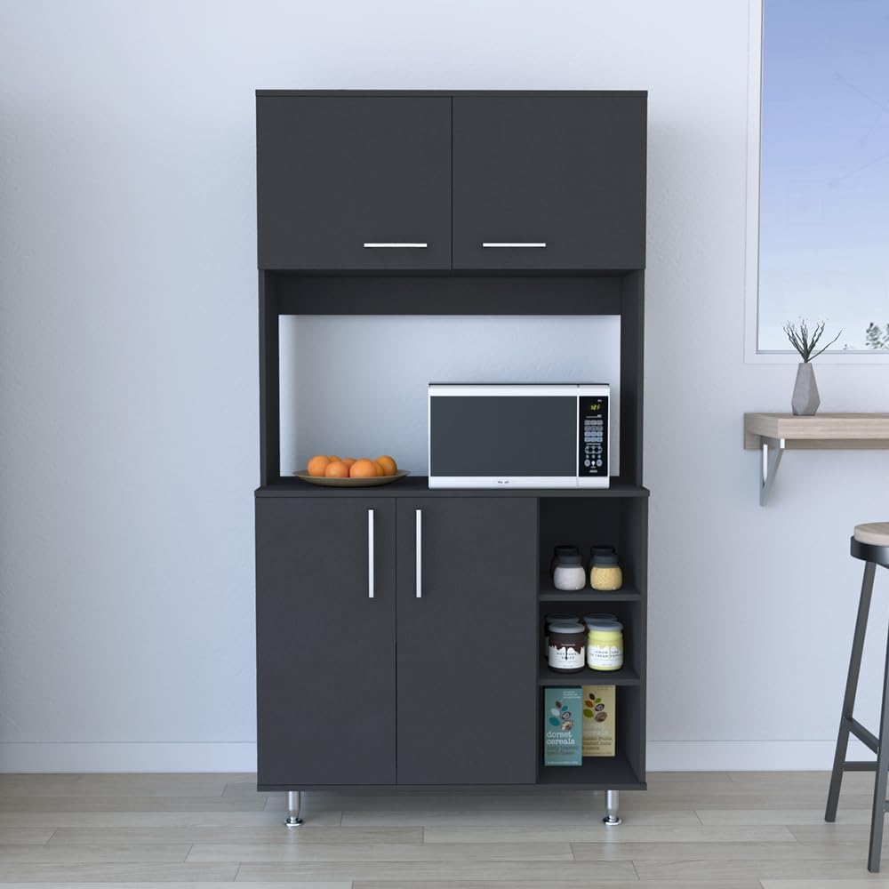 37.4" D*15.7" W*70.86" H Freestanding Kitchen Pantry with 2 Shelves, 2 Double Doors, Rectangular Storage Cabinet, Traditional, for Living Room, Dining Room, Black