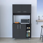 Modern Kitchen Pantry, Storage Cabinet with 4 Doors, Black, Particle Board, for Dining Room, Easy to Clean
