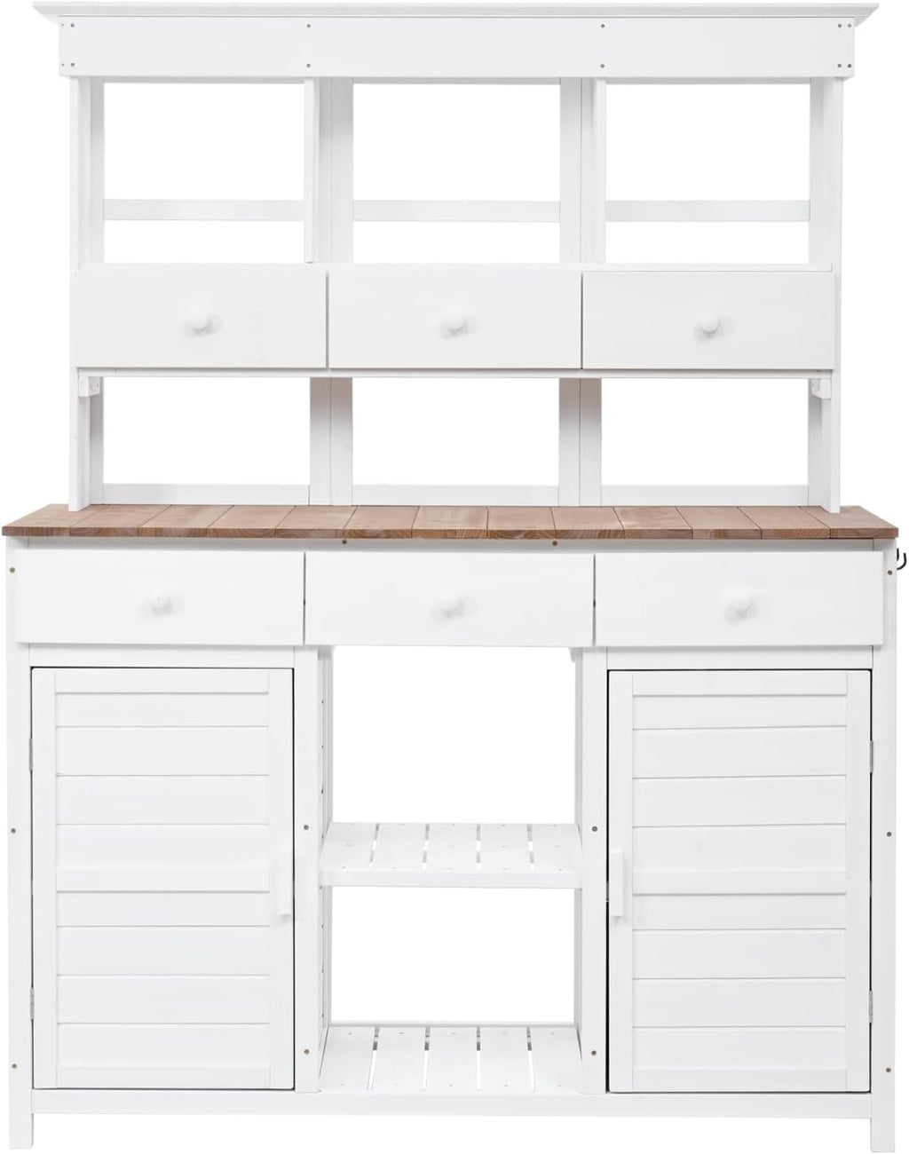65.7" H Tall Garden Potting Bench with Hutch, 3 Shelves, 6 Drawers, 2 Cabinets, Side Hooks