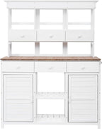 65.7" H Tall Garden Potting Bench with Hutch, 3 Shelves, 6 Drawers, 2 Cabinets, Side Hooks