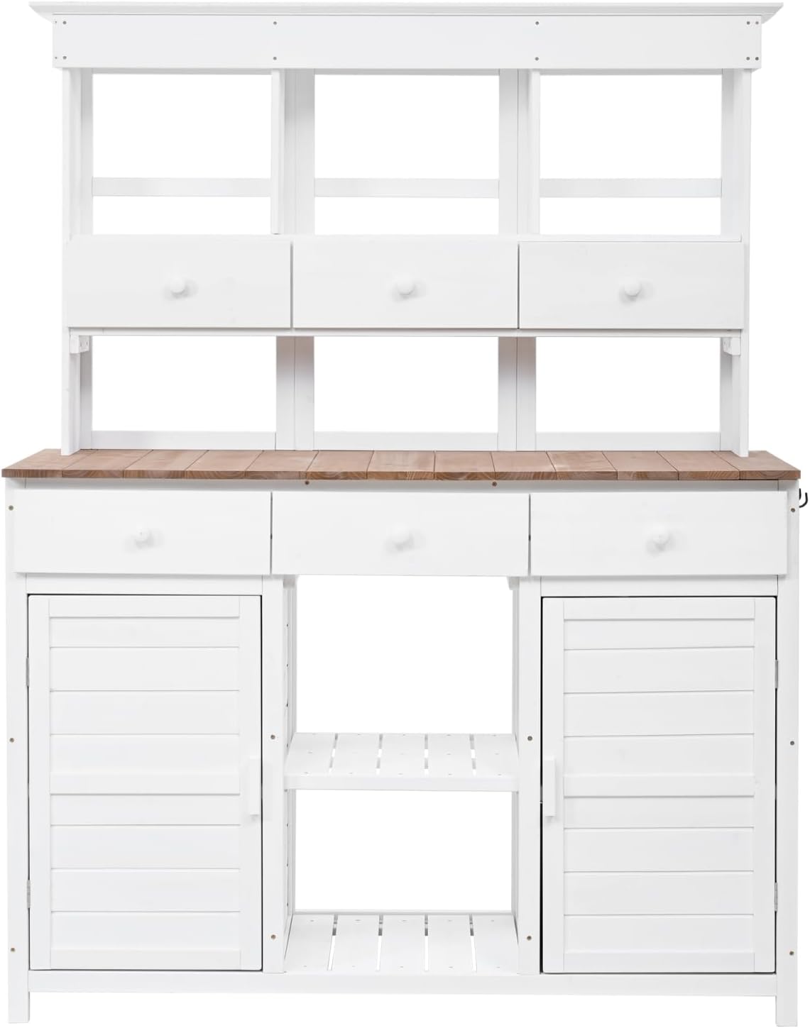 65.7" H Tall Garden Potting Bench with Hutch, 3 Shelves, 6 Drawers, 2 Cabinets, Side Hooks
