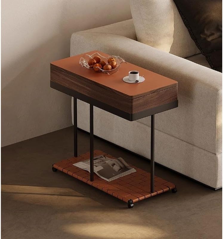 Sofa Side Table Cabinet Art Wood Movable Bedside Storage Rack Furniture Decoration