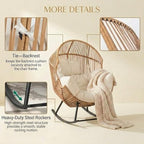 Oversized Outdoor Rocking Chair, Wicker Egg Patio Lounge Chair Basket Seat with Thick Cushion, All Weather Indoor Outdoor Porch Rockers for Balcony, Living Room, Lawn Garden