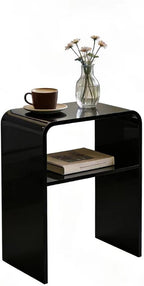 Acrylic 2-Tier End Table – 23.6”H Modern Nightstand with Shelf, Sturdy Bedside Storage for Bedroom, Living Room, Home Office, No Assembly Required (Black)