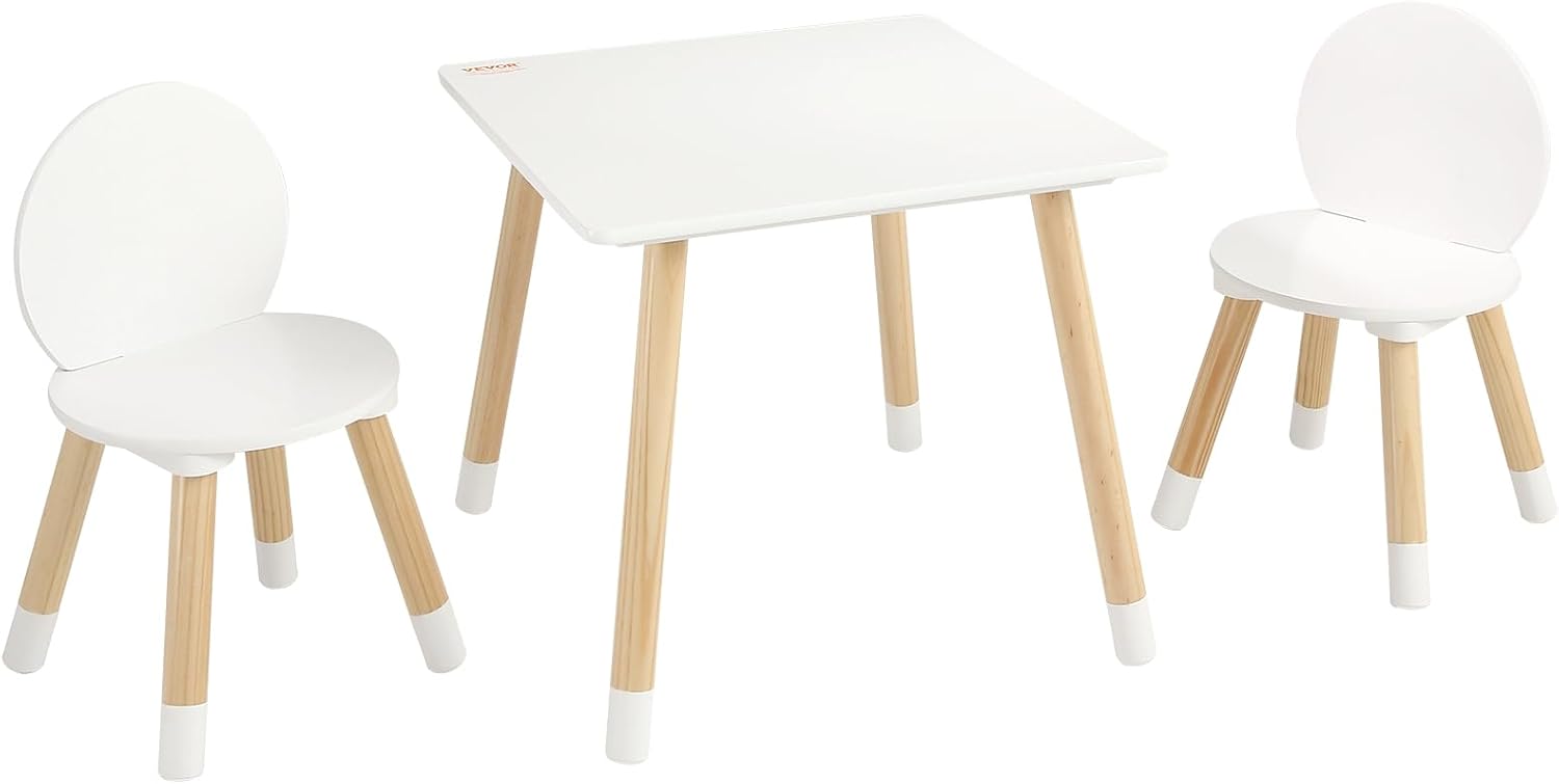 VEVOR Kids Table and Chairs, Toddler Table and Chair Set, Children Wooden Multi-Activity Table for Play, Art, Craft, Reading, Learning, Eating, 1 Table and 2 Chairs