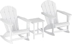 HDPE Laguna Outdoor Rocking Poly Adirondack Chair with Side Table 3-Piece Set, White