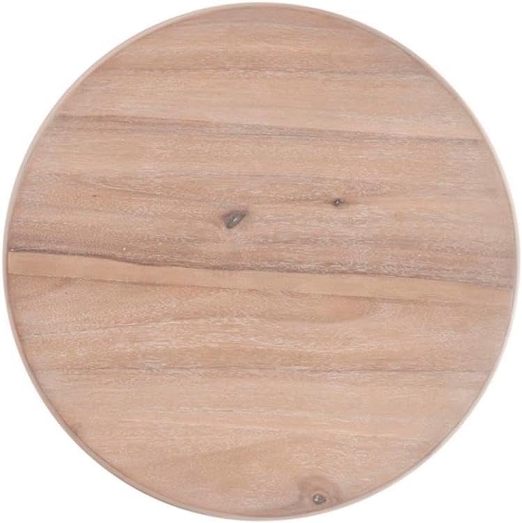 Pemberly Row Round Wood Side Table, 20" D x 24.5" H, Natural Brown Finish, Pedestal Base, Acacia/Rubberwood/MDF Construction, Accent Table for Living Room or Bedroom Use