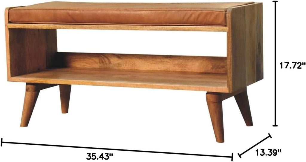 Oak-ish Bench with Tan Leather Seatpad