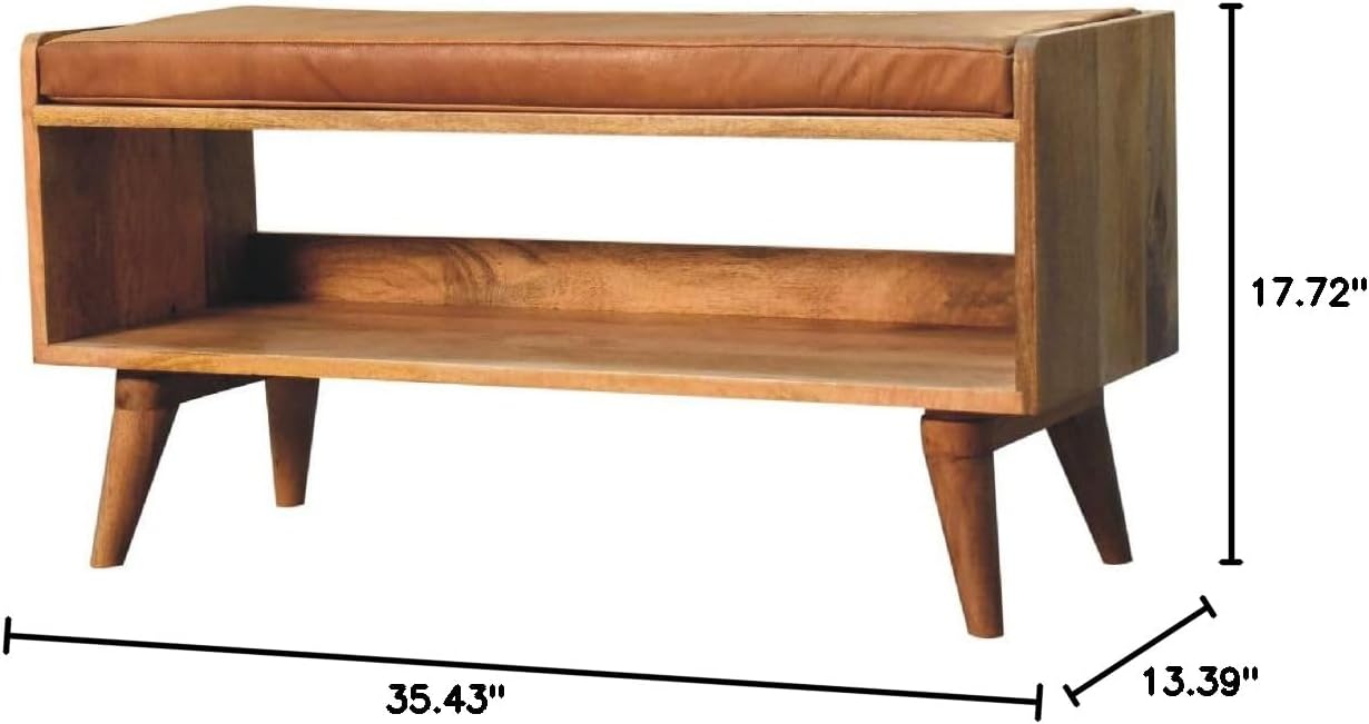 Oak-ish Bench with Tan Leather Seatpad
