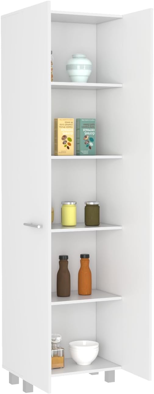 23.6" D*14.5" W*78.7" H Freestanding Kitchen Pantry with 4 Shelves, Double Door, Rectangular Storage Cabinet, Modern Minimalist, for Living Room, Dining Room, White