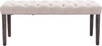 Heng Ming Upholstered Tufted Bench Ottoman, Velvet Dining Bench Bedroom Bench Footrest Stool Accent Bench for Entryway Dining Room Living Room, Beige
