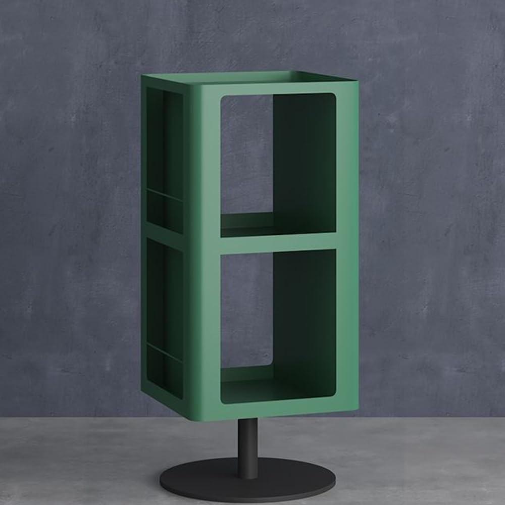 Carbon Steel Frame Rotating Side Table, Double-Layer End Table with Storage, Modern Couch Table with Rounded Design, Creative Magazine Rack for Small Spaces(Green)