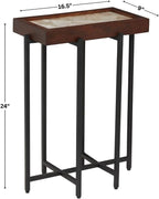View Point Accent Table with Stone Top, Wood Frame, and Metal Base. Light Smoke.
