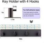 StrugDeas Key Holder for Wall with 2 Self-Adhesive Tapes， Key Hanger Organizer for Wall with 4 Hooks，Metal Key Rack for Door, Entryway, Kitchen Bathroom(Black)
