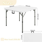 34" Square Folding Table,Multi-Functional Portable Folding Card Table with Carrying Handle for Indoor Outdoor Camping,Picnic, Office, Party Use, HDPE Plastic Tabletop with Metal Frame(White)