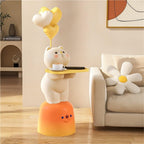 Adorable Cartoon Side Table with Tray, Creative Resin Side Table with Balloons Decor and Base for Living Room, Bedroom, Requires Assembly