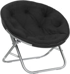 Urban Lifestyle Faux Fur Saucer Chair, Foldable Cozy Accent Chair for Kids, Teens & Adults, Gaming Chair Dorm Chair Bedroom Chair, Metal Frame, Black Faux Fur Seat