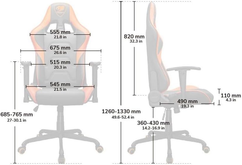 Cougar Armor Elite Royal Ergonomic Gaming Chair, Premium PVC Leather, 2D Armrest, 160º Reclining, Height Adjustment, Adjustable Tilt Tension, Head & Lumbar Pillow