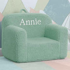 Delta Children Personalized Sherpa Cozee Chair - Customize with Name – Foam Kids Chair for Ages 18 Months and Up, Sage