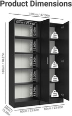 Madesa Kitchen Set 2 Pantry Storage Cabinet with 10 Utility Shelves 47" L Wooden Organization Unit for Kitchen (Black)