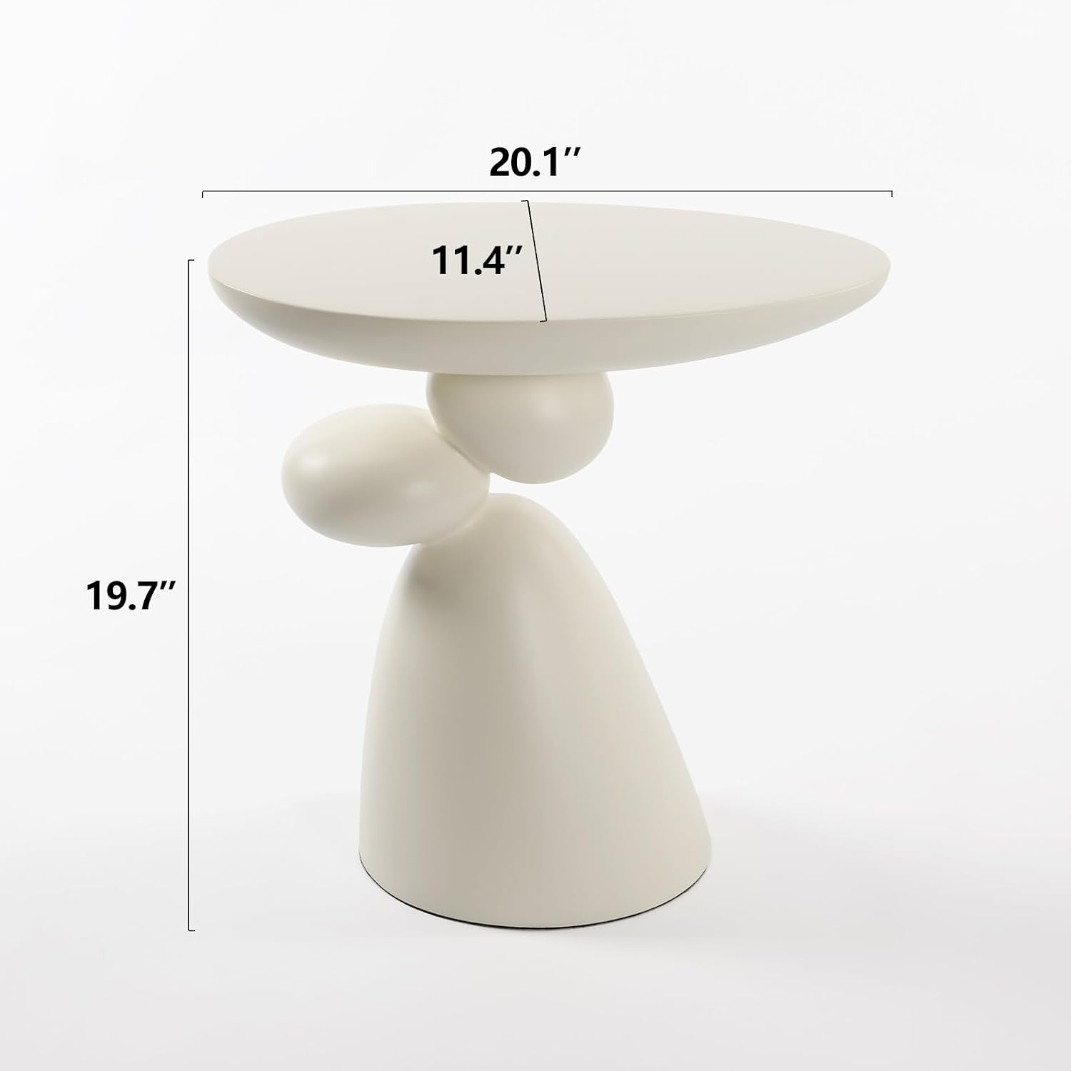 Modern Coffee End Table with Lucky Stone Design, Minimalist Fiberglass Small Side Table, Unique Pedestal Corner Sofa Tables, Home Decor for Living Room Bedroom Office, Milk White