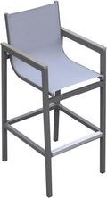 Marina Outdoor Patio in Gray Powder Coated Finish with Sling Textilene and Wood Accent Arms - Aluminium Lightweight Aluminum Frame Arm Accents Porch Weather