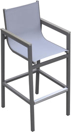 Marina Outdoor Patio in Gray Powder Coated Finish with Sling Textilene and Wood Accent Arms - Aluminium Lightweight Aluminum Frame Arm Accents Porch Weather