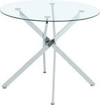 47.2“ Round Dining Table for 4, Contemporary Tempered Glass Dining Table, Small Dinner Table with Silver Metal Base, Round Clear Kitchen Table Writing Desk for Dining Kitchen