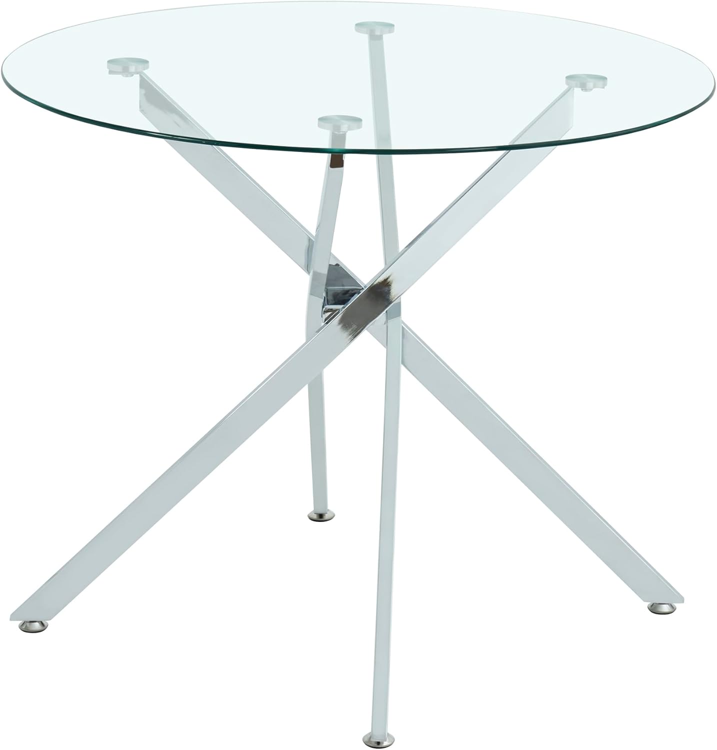 47.2“ Round Dining Table for 4, Contemporary Tempered Glass Dining Table, Small Dinner Table with Silver Metal Base, Round Clear Kitchen Table Writing Desk for Dining Kitchen