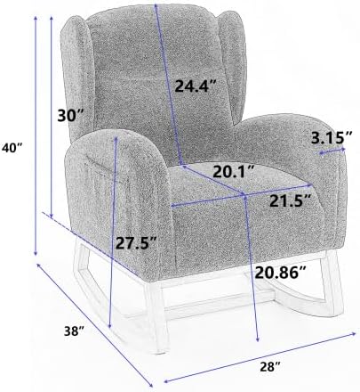 Dark Gray Teddy Rocking Chair for Nursery, Upholstered Glider Rocker with High Backrest, Comfy Accent Armchair with Wooden Legs for Living Room Bedroom
