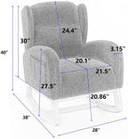 Dark Gray Upholstered Teddy Glider Rocker, High Back Armchair with Wood Legs, Modern Nursery Rocking Chair for Living Room Bedroom Reading Nook