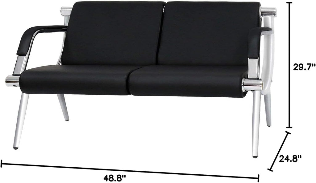 kinbor PU Leather Waiting Room Chairs - 2 Seat Guest Reception Seat Bench with Arms for Airport Hospital Office Salon, Black