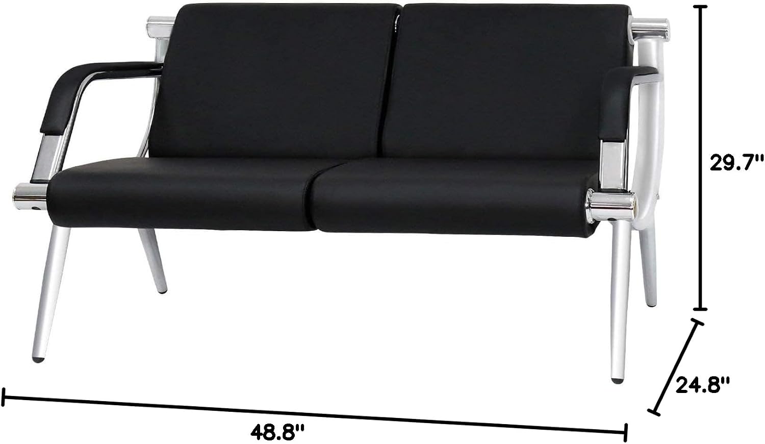 kinbor PU Leather Waiting Room Chairs - 2 Seat Guest Reception Seat Bench with Arms for Airport Hospital Office Salon, Black