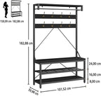 71 Inch Hall Tree With Bench and Shoe Storage, 5-in-1 Mudroom Bench with Storage and 10 Hooks and Shelves, Freestanding Hall Tree for Entryway Hallway, Metal and Particleboard, Black