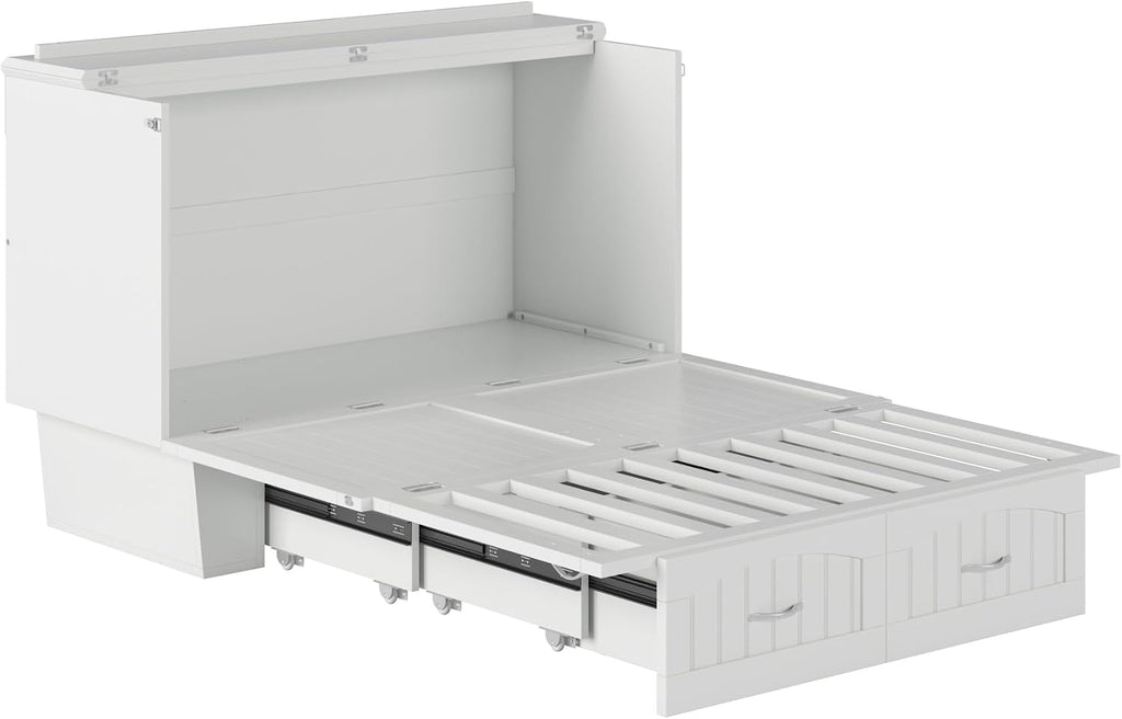 AFI, Nantucket Full Size Murphy Bed Chest with Mattress, Storage Drawer and Built-in USB Charger, White