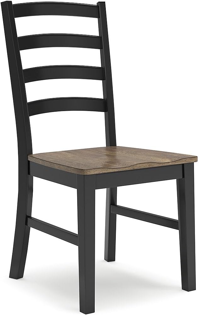 Signature Design by Ashley Wildenauer Dining Chairs Set of 2, Modern Ladderback Dining Chairs with Solid Wood Frame, Two-Tone Finish, Contoured Seat, Black/Brown