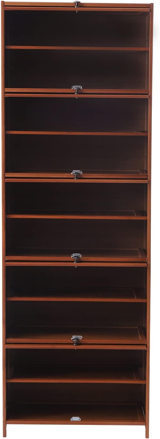 10-Tier Tall Bamboo Shoe Storage Cabinet, 67.72In Removable Freestanding Shoes Storage Cabinet with 5 Doors, 20 Pairs Sneakers Rack Organizer for Entryway Office Living Room, Brown