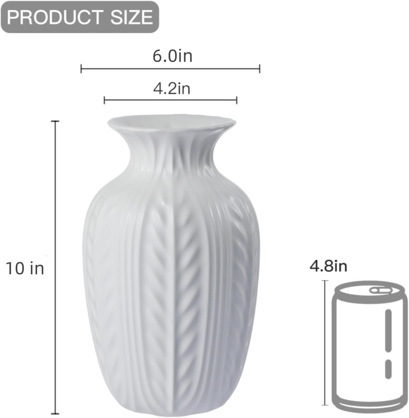 Lvases Matte White Ceramic Flower Vase, 10 Inch Unique Wheat Ear Textured Modern Large Vases for Trendy Home Decor Living Room Entryway Shelf Office Rustic Table Centerpiece (Matte White)