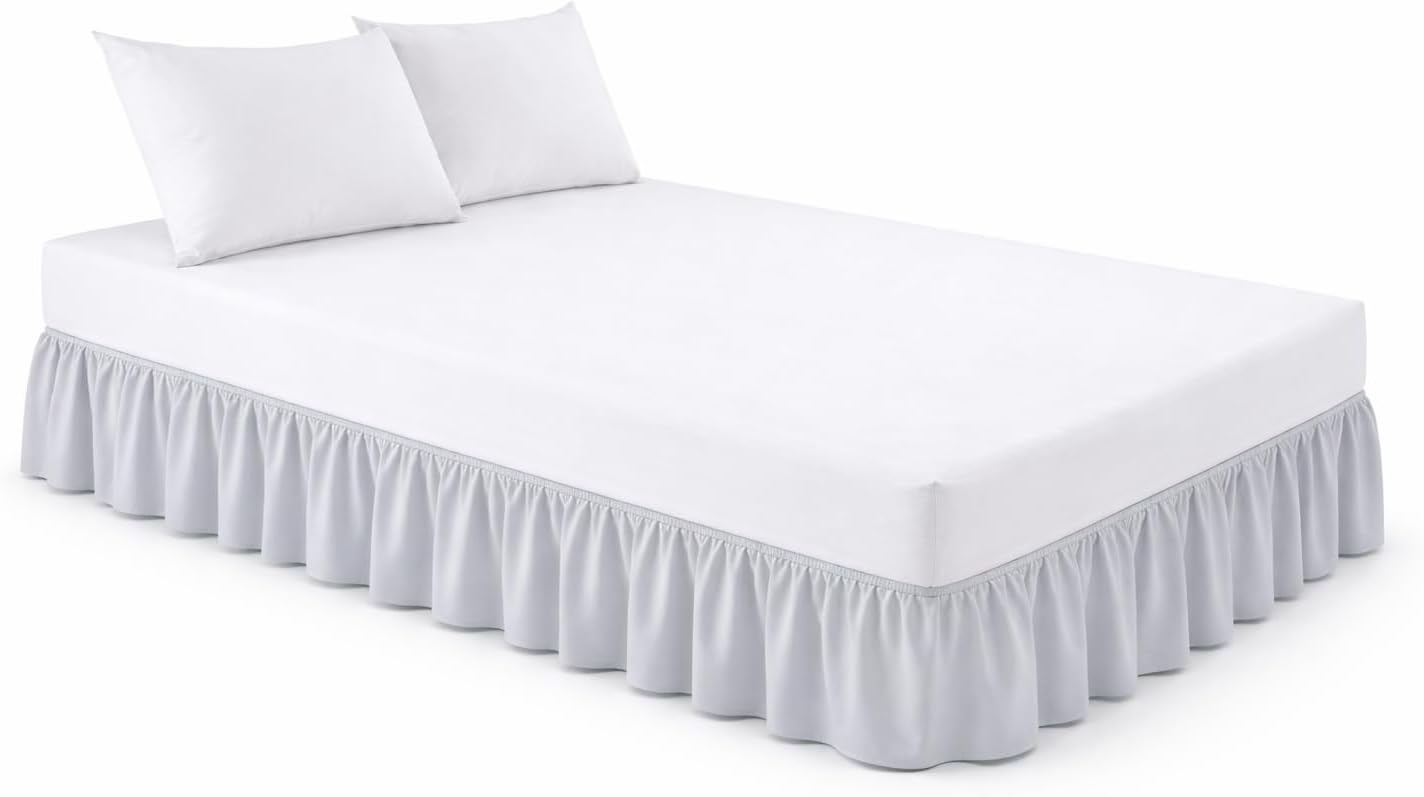 Full XL Ruffle Bed Skirt – 18 Inch Drop Dust Ruffle with Platform, Ultra Soft Microfiber, Wrinkle Fade Shrink Resistant, Easy Fit Hotel Quality Bedskirt Size (54X80) – Light Grey