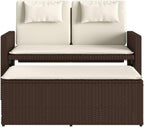 Garden Bench Brown, Cream White,Reclining Garden Bench with Adjustable Armrests & Luxurious Cushions Brown Poly Rattan Outdoor Seating for or Terrace Patio Furniture