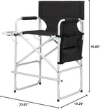 Folding Camping Tall Directors Chair with Side Table, Foldable Portable Makeup Artist Chair, Black