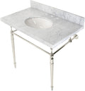Kingston Brass KVPB3622M86 Edwardian 36" Console Sink with Brass Legs (8-Inch, 3 Hole), Marble White/Polished Nickel