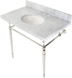 Kingston Brass KVPB3622M86 Edwardian 36" Console Sink with Brass Legs (8-Inch, 3 Hole), Marble White/Polished Nickel