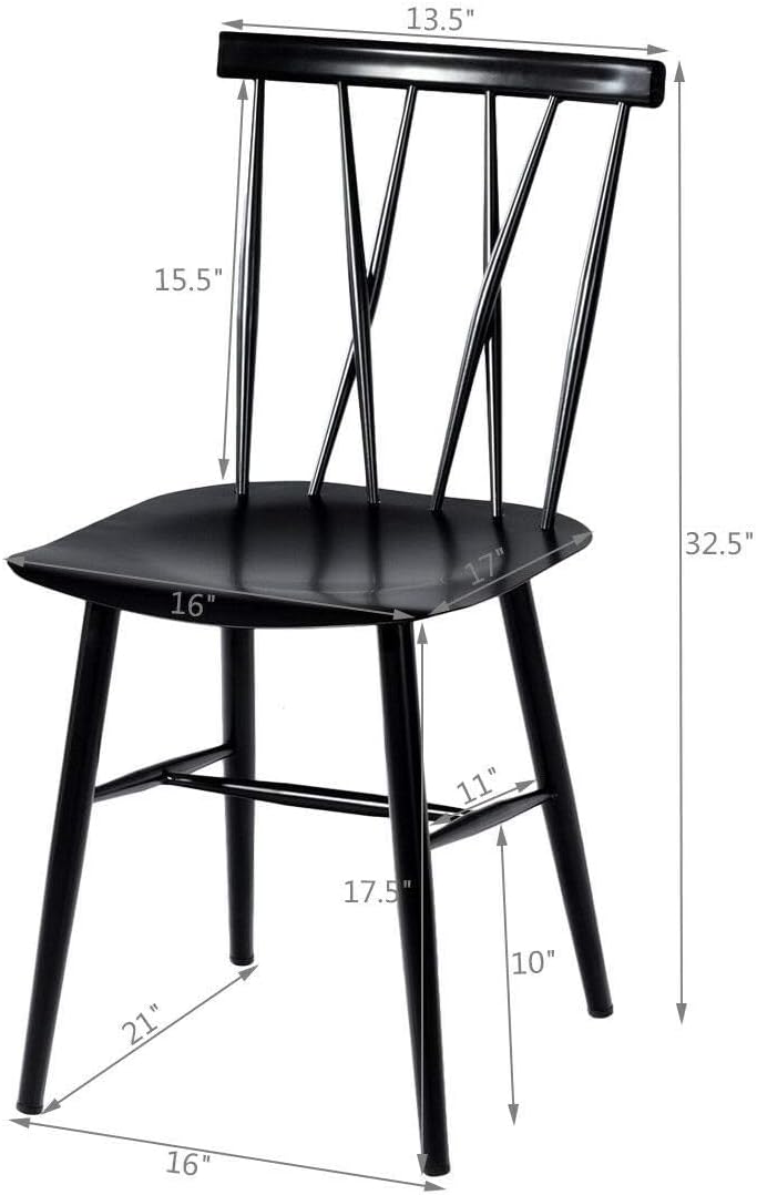 COSTWAY Dining Chair Set of 4, Farmhouse Windsor Chairs Dining Room Chairs with Spindle Back and Sturdy Metal Construction, Kitchen Side Chair for Living Room Restaurant, Black (Height 17'')