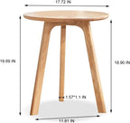 Round End Table, Small Side Table for Living Room Bedroom Balcony, Natural Solid Oak Wood Nightstand with 3-Leg Design, Stable Wood for Tight Spaces, Elegant Finish (Natural)