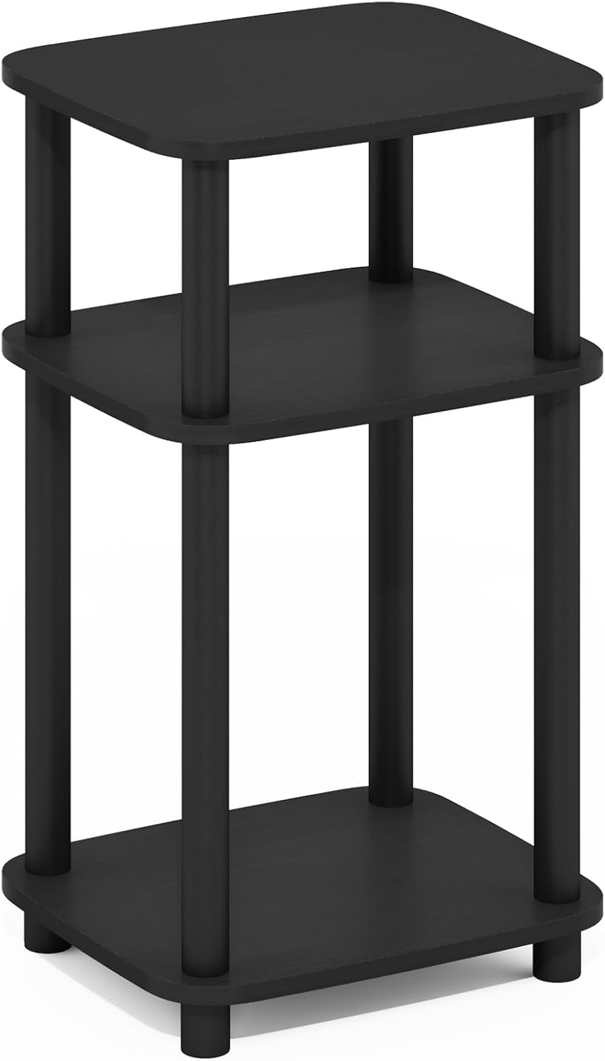 Furinno JUST Side Table, 3-Tier Turn-N-Tube End Table with Open Shelf, Round Curve Corner Night Stand, Bedside Table, Easy Assembly, for Living Room, Bedroom, Americano