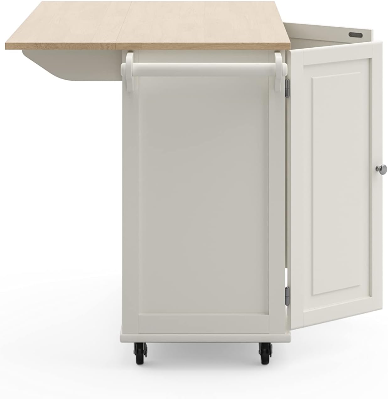 Homestyles Dolly Madison Off-White Mobile Kitchen Island Cart with Wood Drop Leaf Breakfast Bar