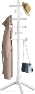 Wooden Coat Rack Freestanding with 12 Hooks 3 Adjustable Heights，Standing Coat Rack Tree for Hat and Coat Rack for Small Spaces Entryway,Office,Bedroom,White