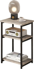 Garvee 3 Tier End Table, Tall Side Table with Storage, Telephone Tables with Metal Frame Small Nightstand for Small Spaces for Living Room Bedroom Sofa Couch Hall Easy Assembly Gray